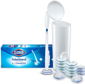 Clorox ToiletWand Disposable Toilet Cleaning System with Long Handle Wand 6 Original & 10 Scented Scrubbing Pads and Storage Caddy Tablet Brush Cleaner - Pack Pack