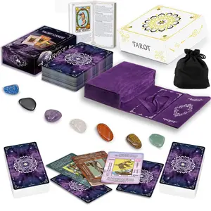 Tarot Cards Set with Guide Book: Beginners Tarot Cards Deck with Meanings on Them with Velvet Tarot Bag and Chakra Stone