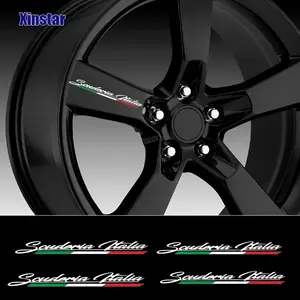 4PCS/SET Squadra Italia Italian Racing Style Wheel Sticker Pro Wheel Decor Decal Car Decals For Car Wheels, Body, Laptop Case, Luggage Exterior Style Goodie Adds Italian Racing Sophistication Fits Car Mod Gear Top For Racing Style Mod Fans