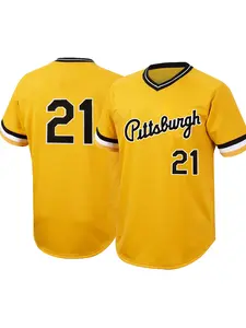 Baseball Jersey #21, Casual Loose-Fit V-Neck Breathable Shirt, Embroidered Letters, Button Front, Unisex All Season Wear, Sports Clothing, Athletic Tops