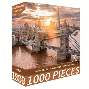 1000pcs London Bridge Jigsaw Puzzle - 27.56x19.69inch Big Size, Interlocking 3D Cityscape with Red Bridge & Skyline, Perfect for Home, Coffee Shop, Family Birthday Party, Thanksgiving, Christmas, New Year Holiday Decor, London Decor