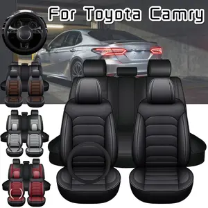 For Toyota Camry 2011-2019 2020 2021 2022 4 Doors 2 Row Car 5 Seat Covers with Steering wheel Cover & Storage Pockets Bag, Waterproof PU Leather Front Rear Cushion Protector Mat Full Set Breathable, Vehicle Interior Decoration Accessories