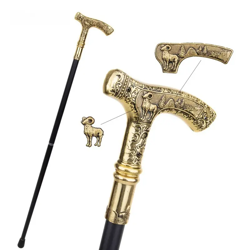 Elegant Goat Head Handle Walking Cane - 35.43" Alloy Ceremonial Staff for Parties, Cosplay & Formal Events-#SummerWins#DealsForYouDays#father'sdaygift Medieval Dress Stylish