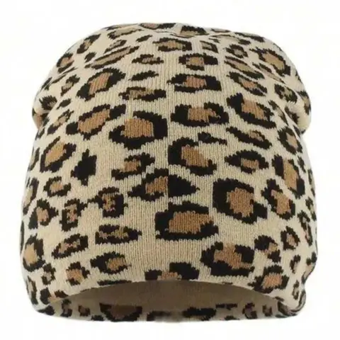 1-2PCS Unisex Fall Winter Leopard & Camo Boho Knit Beanie, Vintage Street Jacquard Warm Hat, High Stretch, Premium Quality, Warm and Stylish