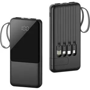 Portable Charger with Built in Cables,10000mAh Slim USB C Power ,5 Output 3 Input LED Display High Speed External  Pack Travel Phone Charger for   Pixel   iPad,Black