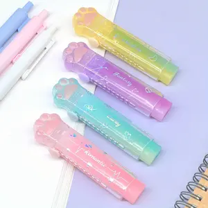 4pcs Cat Paw Extendable Erasers, Ice Cream Jelly Colors, PVC Erasers, Gradient Acrylic Pencil Erasers, Office and Student Use, Back to School Gifts