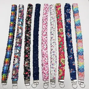 Cotton Scrunchie Lanyard – Handmade Floral Fabric Keychain Set for Teachers
