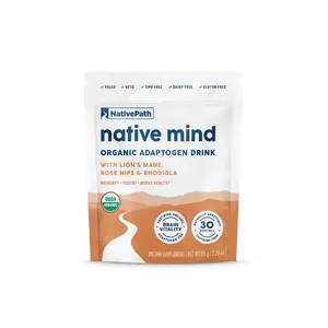 NativePath Native Mind Organic Mushroom Tea Powder - Lions Mane, Rhodiola & Rose Hips Adaptogen Drink Mix for Focus, Immune Support & Calm - Peppermint Herbal Tea, Non-GMO, Keto - 30 Servings