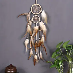 Double Ring Indian Dream Catcher Wind Chime, Artificial Feather Home Wall Decor, Ethnic Style Room Wall Decoration Pendant, Hanging Wall Art