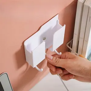 2pcs Adhesive Wall Mount Phone Holder with Data Cable Receiving Hole - Perfect for Shower, Charging - Compatible with iPhone and Android, Adhesive Cellphone Holder