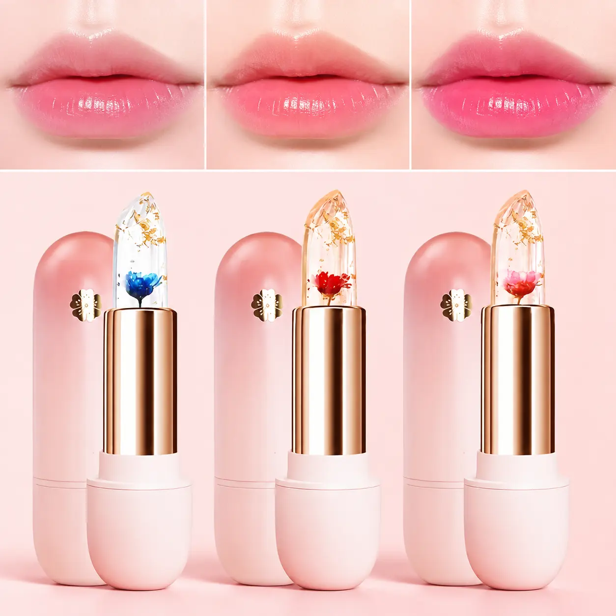 3pack Transparent Petal Changing Lipstick Set Cosmetic Waterproof Long Lasting Moisturizing lip moisturizer Temperature Sensitive Color Changing lip stain SummerVibes Makeup