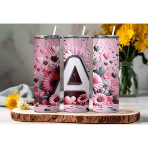 Letter A-Z 20 oz Epoxy-Encapsulated Tumbler with Glossy Finish, Thermal Insulation, Reusable Straw, Personalized Design, Stainless Steel