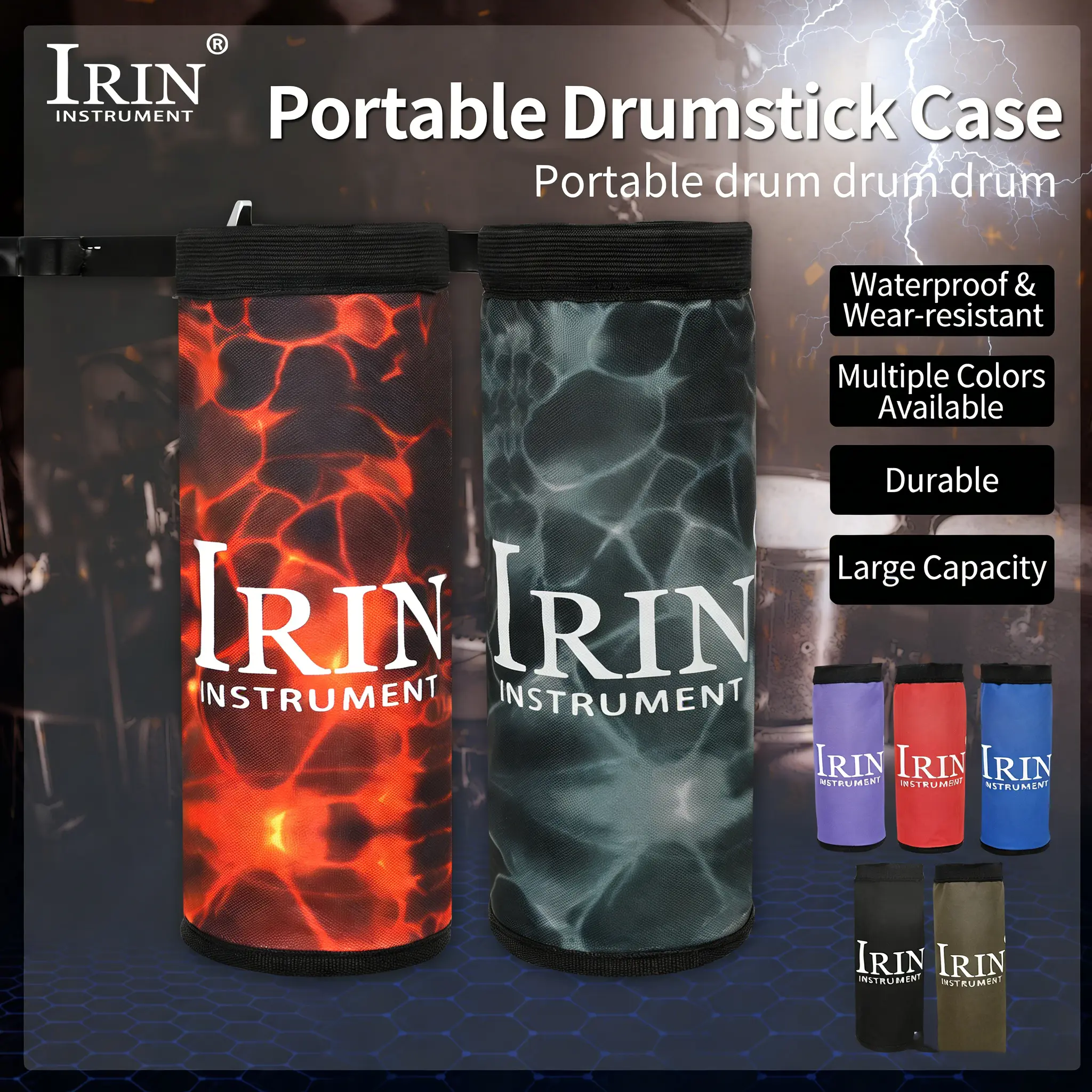 Irin Colorful Drumsticks Tube with Steel Support Frame, Durable Percussion Instrument Accessory, Ideal for Band Performances