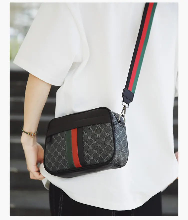 Men's Casual Basic Plaid Crossbody Shoulder Bag - Lightweight PU Leather Messenger Bag with Adjustable Strap, Fits Digital Camera, Everyday Carry Phone, Wallet & Essentials (Ideal for Daily Commute, Travel)