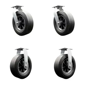 BBQ Smoker Grill Flat Free All Terrain Caster Wheel Set – 10 Inch Easy Roll, No Flat, Maintenance Free Solid Rubber Wheels – Industrial Grade – 2 Swivel and 2 Rigid Casters – Set of 4 – Service Caster