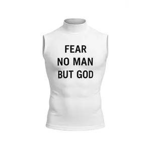 " Fear No Man But God " High Collar Sleeveless Shirt - Summer Dri-Fit Fabric, Bold Front Print, Lightweight & Breathable for Training