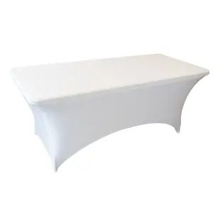 Spandex Fitted Stretch Rectangular Tablecloth White 6 ft 72 x 30 Classic Water Resistant Polyester Spandex Table Cover 1 Pack