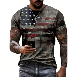 Breathable Quick-Dry 3D Flag Print T-Shirt - Men's Patriotic Crew Neck Short Sleeve - Perfect For Summer Outdoors & Casual Wear