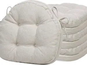 Dining Chair Cushions Set of 4 Windsor Chair Pads, Tufted Memory Foam Kitchen Seat Cushions, Non-Slip Chair Pad with Ties, 4 Pack, 16.5 x 15.5 x 3.5 Inches, Off-White