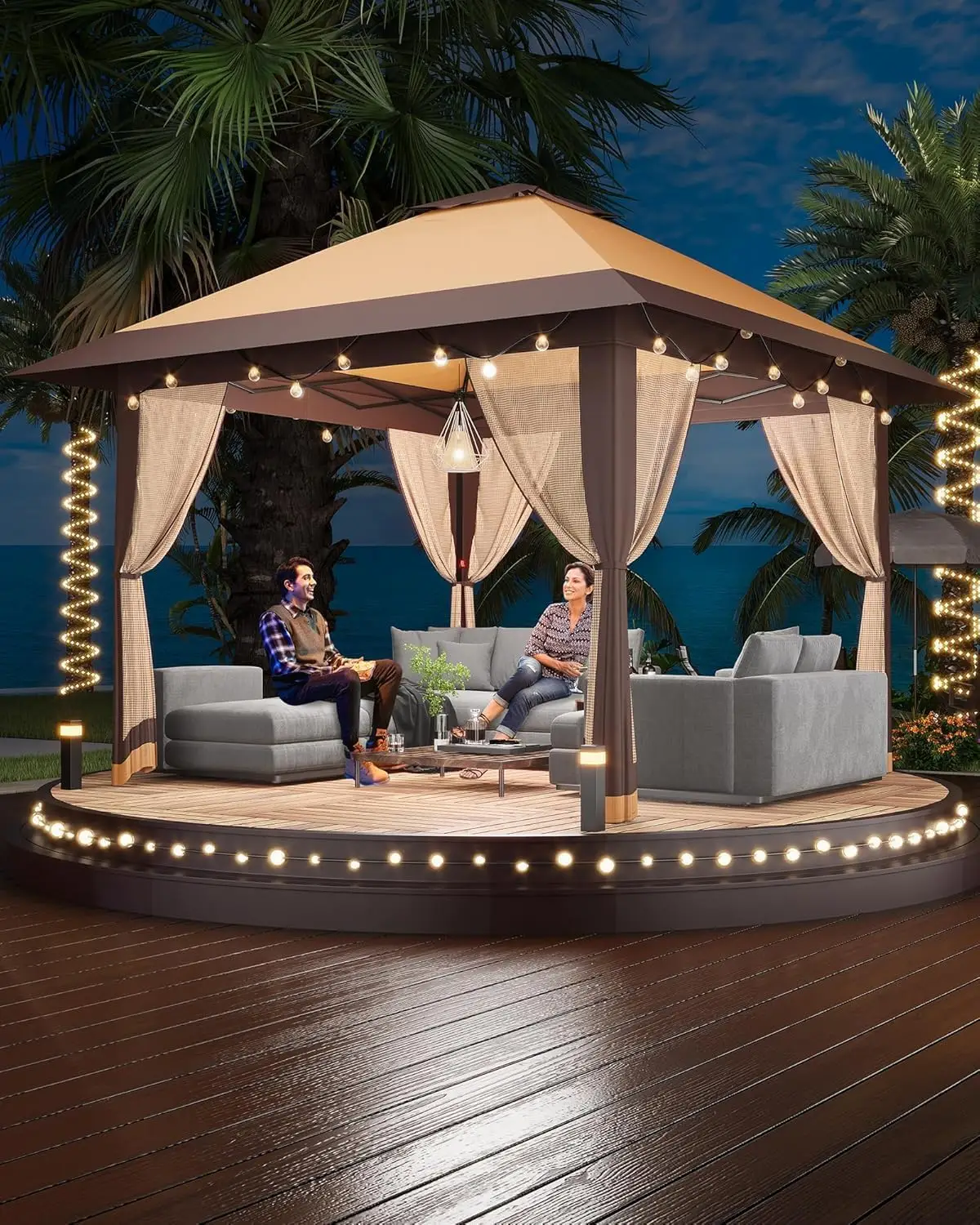 13x13ft Pop Up Gazebo with Mosquito Net & Double Roof Adjustable Height UV-Resistant Patio Canopy for Outdoor Lounge