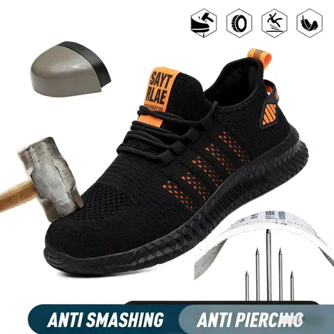 Men's & Women's Steel Toe Work Safety Sneakers - Durable Closed Round Toe Sports Shoes, Anti-Smashing, Anti-Stab, Breathable Mesh Trainer for Industrial All-Season Comfort