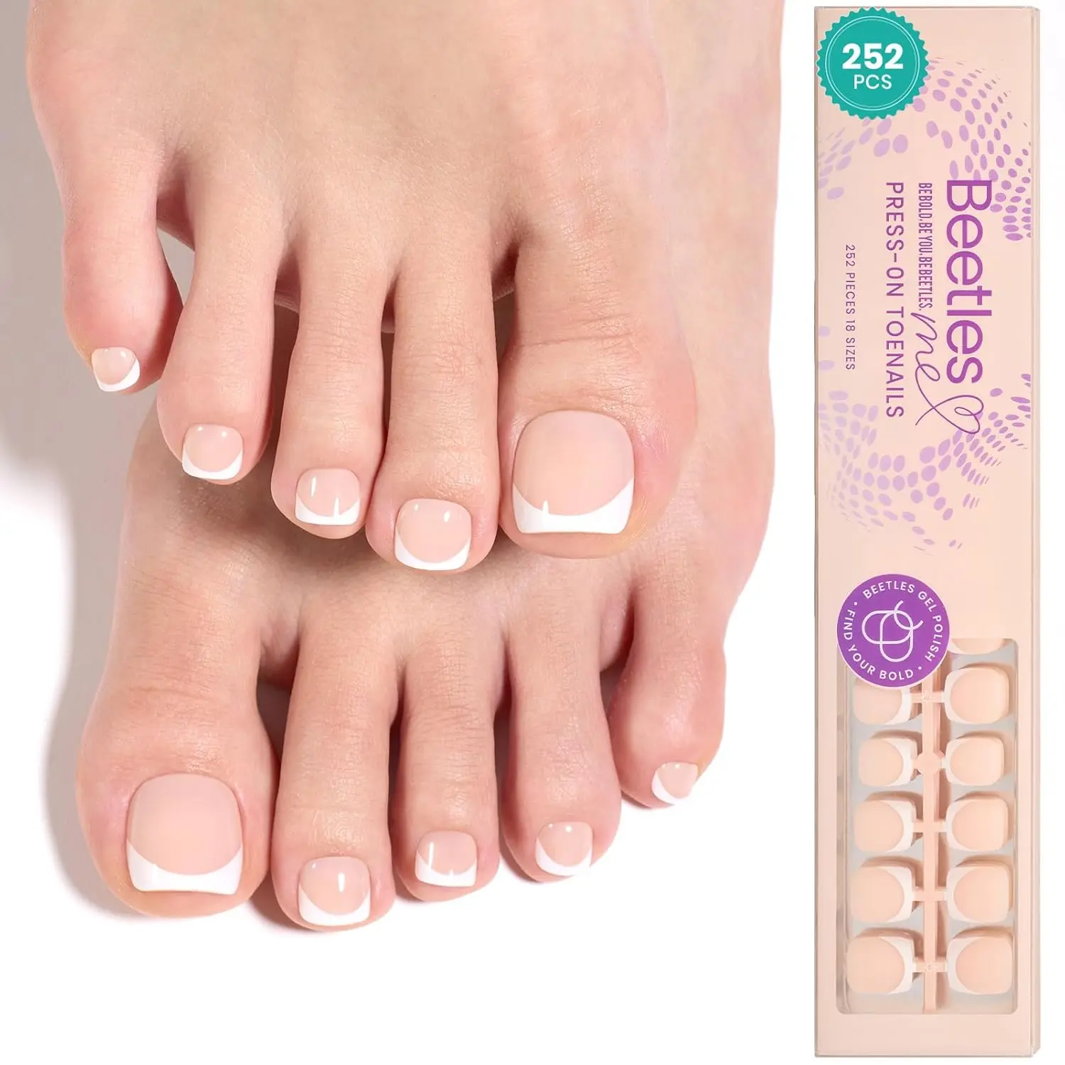 Square 252 Pcs 18 Sizes Toenail(Nude)