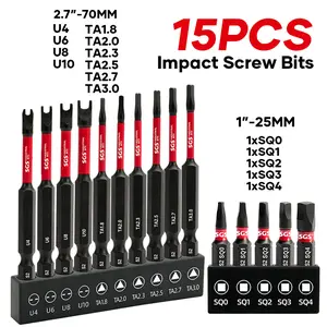 15 Pcs Industrial Triangular/U-shaped/Square Screwdriver Bits Set- S2 Alloy Steel 60-62 HRC Anti-Slip Magnetic Drill Bits, Impact And Wear-Resistant, 1/4" Hex Shank With Black Rust-Proof Base, Fit For Woodworking, Handicrafts, Manufacturing Tools