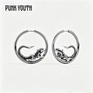 925 sterling silver/BIOMECHANICAL ALIEN HOOP EARRINGS/Xenomorph’s Embrace/Silver Alien Skeleton Hoop Earrings/Gothic style styling / Punk street style / Dark-themed OOTD/Earrings, ear studs, ear covers, ear accessories/unisex