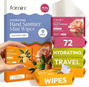Fomin Mini Hand Sanitizer Wipes 9 Pack (8 Count) - Variety Pack Mini Wet Wipe - pH Balanced, Biodegradable, Antibacterial On The Go Hand Sanitizing Wipes - Hypoallergenic, Plant-Based Travel Wipe