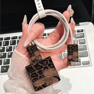 Leopard Butterfly Design Four-Piece Set, Transparent Charger Case for iPhone 17/17 Pro Max/air/16/15/14/13/12/11, Tpu Data Cable & Charging Sleeve, Accessories