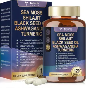 Totaria 25-in-1 Sea Moss Black Seed Oil Ashwagandha Ginger Shilajit Supplement 18525mg - Edible Supplement for Fitness