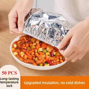 50PCS Aluminum foil heat-retaining Insulated cover for home dining tables and food containers; kitchen freshness preservation and insulation; aluminum foil