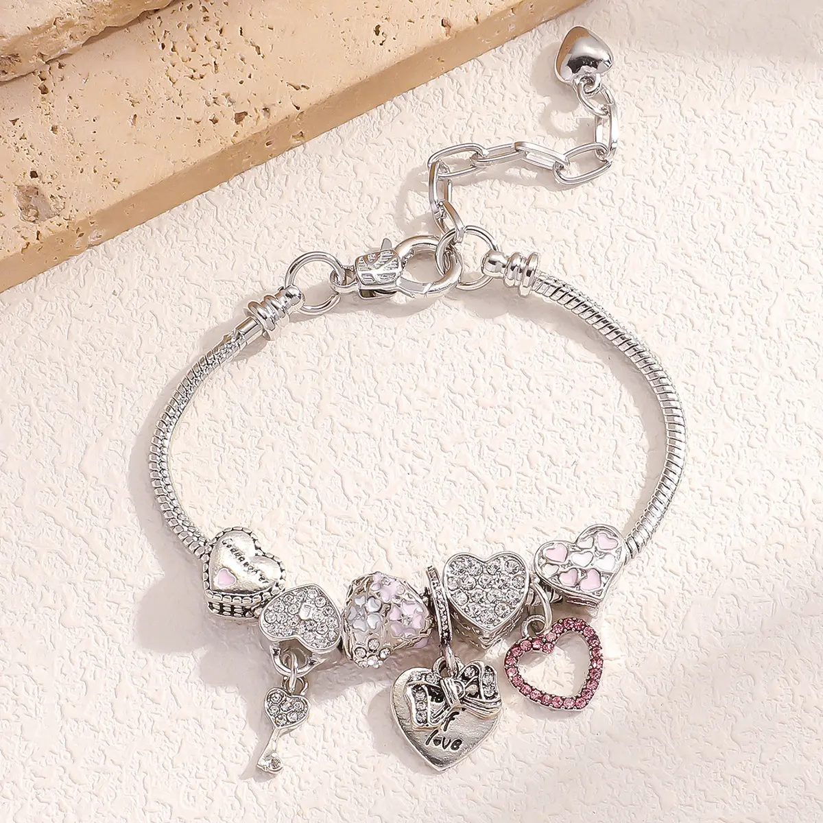 Stainless Steel Women's Heart-Shaped Bow Pendant Bracelet Adjustable Opening Size Low Allergenicity Love Charms for Women's Gifts men money jade beautiful