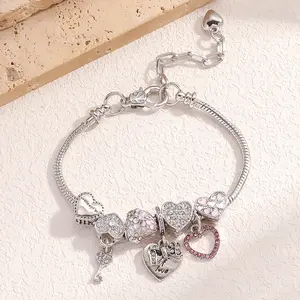 Stainless Steel Women's Heart-Shaped Bow Pendant Bracelet Adjustable Opening Size Low Allergenicity Love Charms for Women's Gifts