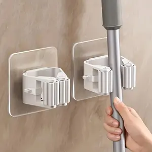 Wall Mounted Mop & Broom Holder, Punch Free Self Adhesive Mop & Broom Storage Hook, Home Organizer for Bathroom & Kitchen, Self Adhesive Hooks
