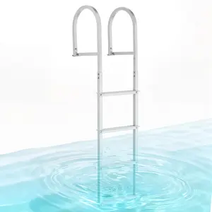 【DealsForYouDays】VEVOR Outdoor Straight Removable Dock Ladder, 4-Step Aluminum Frame Aluminum Alloy Pontoon Boat Swim Ladder, Non-Slip Wide Steps, 500 lbs Weight Capacity, Quick Release, Easy Install, for Lake Swimming, Pool