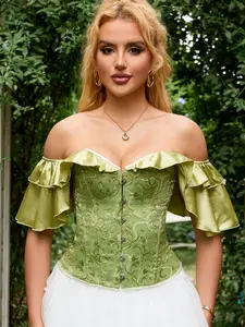 Elegant Women's Corset with Classic Floral Lace Ruffles, Sexy Off-Shoulder Design, Slim Fit for Holidays and Everyday Wear