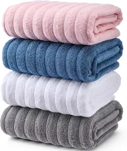 4-Piece Ribbed Striped Large Bath Towel Set, 27" x 55", Made of 100% Cotton, Plush and Highly Absorbent, Quick-Drying and Soft. Perfect for Body Drying, Bathroom, Shower, Pool, Gym, Spa, and Hotel Use.