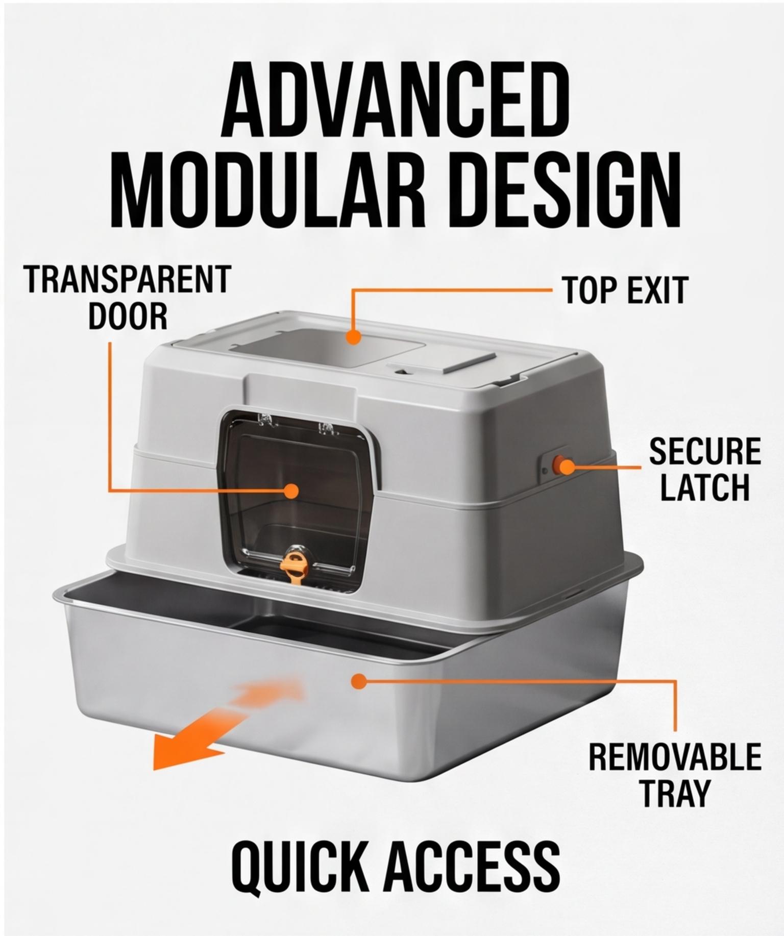 SVE stainless steel litter box Fully Enclosed Stainless Steel Cat Litter Box Stainless Steel High-Sided Trash Can Side Entry Cat Litterbox for Kitty & Multi-Cat, Flip Cover Easy to Clean, High Sided Cat Litter Pan with Scoop, Anti-Leakage, Non-Sticky