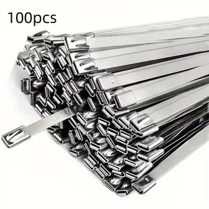 Metal Zip Ties 11.8 inch 100pcs 304 Stainless Steel Zip Ties Heavy Duty Multi-Purpose Cable Management Self-Locking Cable Ties for Machinery, Vehicles, Exhaust Wrap, Farms, Pipes, Roofs, Cables, and Outdoor Fence