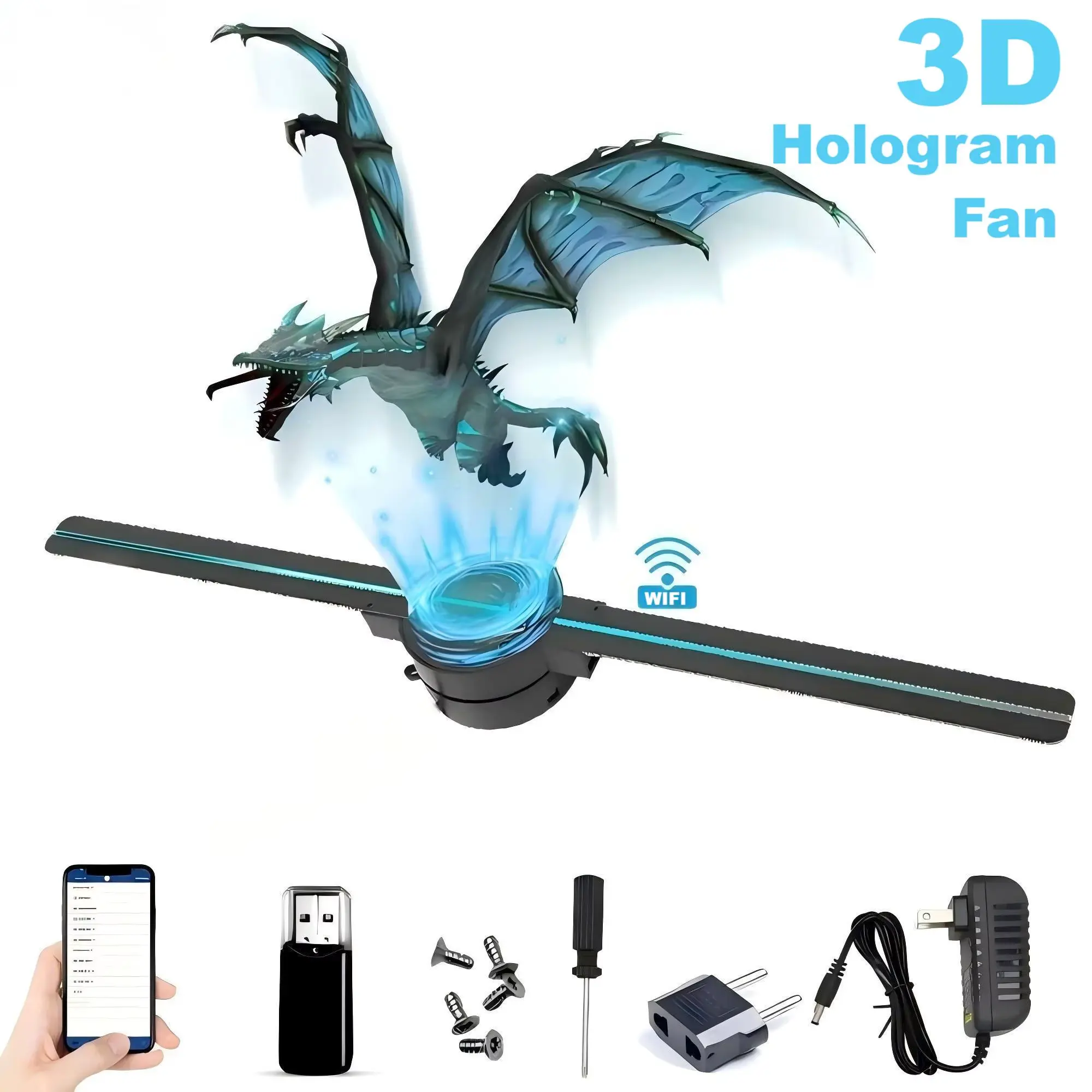 Porgrammable 3D Hologram Fan Projector HD 42CM Wifi for Advertising Holographic Displays Xmas Parties Bars Stores DISPLAMAX