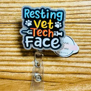 Resting Vet Tech Face Badge Reel