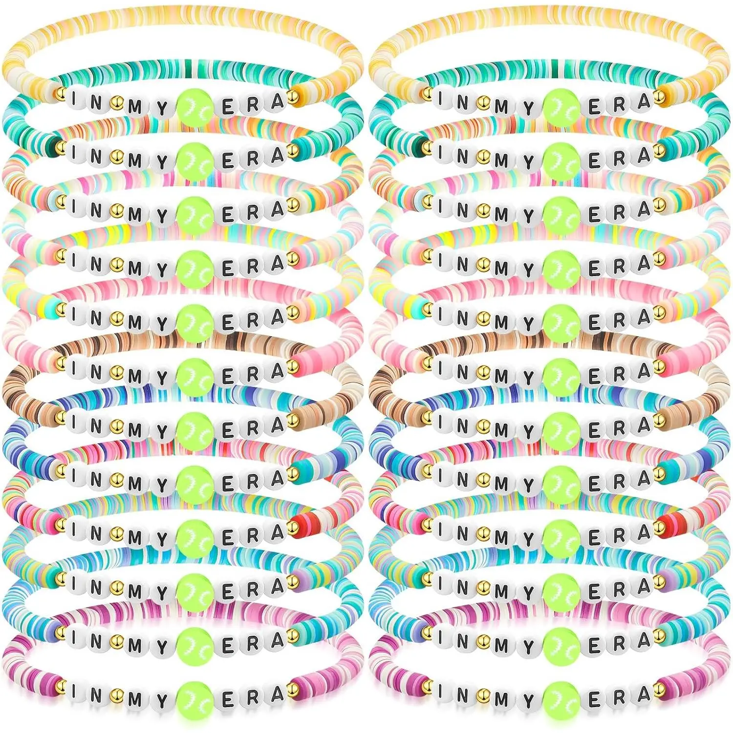 24 count Volleyball/Basketball//Tennis/Football/Softball/Vet Tech/Dance Bracelet  Bulk in My Clay Beaded Stretchy Era Bracelets for  to School Student Team