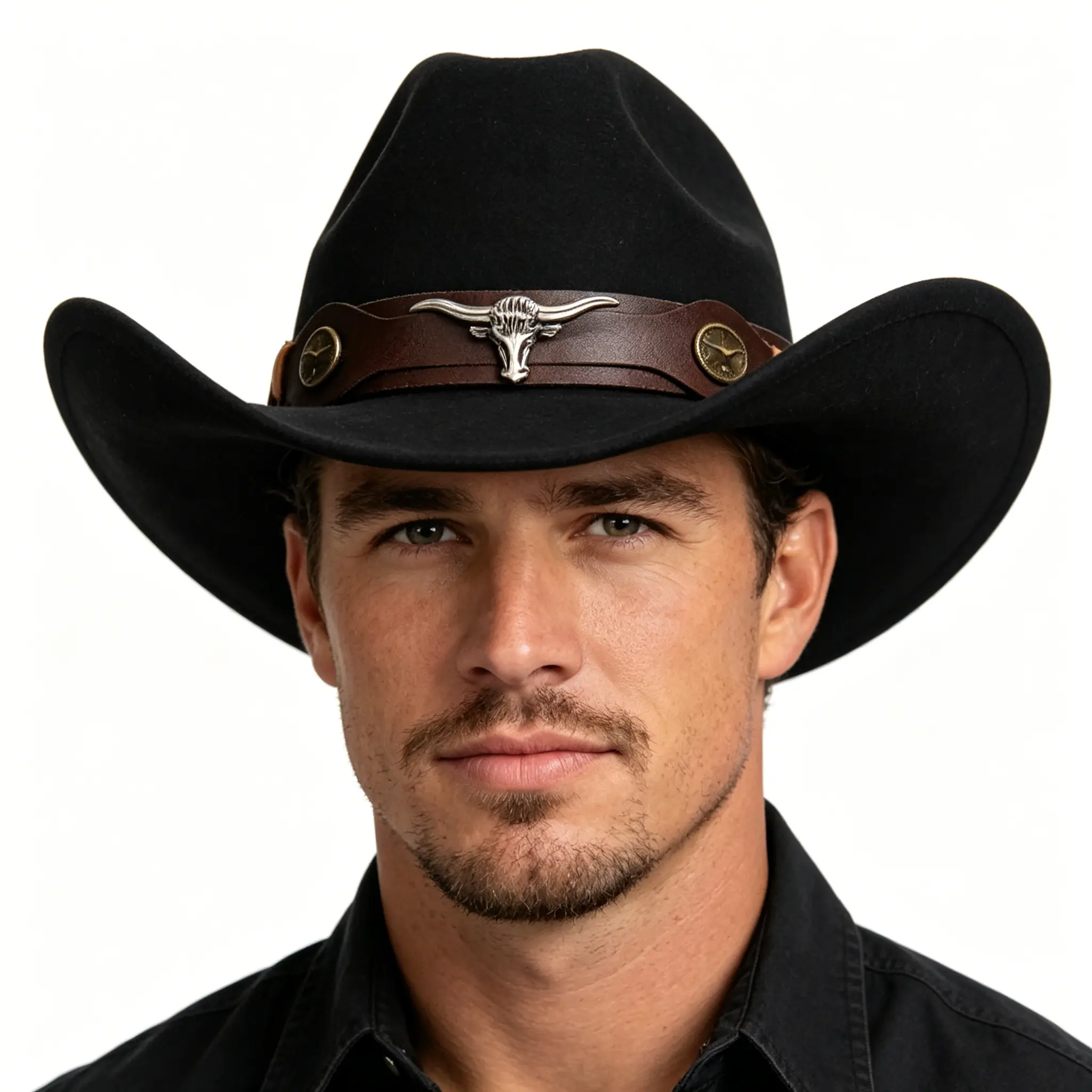 Classic Black Cowboy Hat - Country Western Vintage Wide-Brim Felt Hat with Longhorn Metal Buckle for Men, Women, Country Western Hats