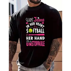 100% Cotton Jesus In Her Heart Softball Hand Funny Pitcher Gift For Her T-Shirt Women's Men's Graphic Tee Causal Tops Fashion