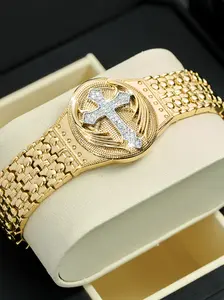 Men's Luxury Fashion Bracelet, Angel Cross Design, Synthetic Zircon Embedded, CZ Bling, Street Hip Hop Style, Perfect for Daily Wear, Father's Day Gift