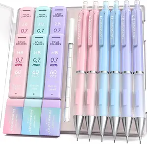 Four Candies 0.7mm Mechanical Pencil Set - 6PCS Cute Pencils with 360PCS HB & 2B Lead Refills, 3PCS Pastel Erasers and 9PCS Eraser Refills, Aesthetic School Supplies for Student Writing Drawing pencil