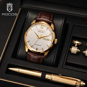 ROCOSJEWE Luxury Fully Automatic Mechanical Watch for Men, 40mm Round Case, Stainless Steel & Leather Build, 30M-50M Waterproof, Durable Analog Display, Minimalist Elegance & Angular Aura, Ideal for Daily Wear & Mensfashion, Watches outdoorfu, Men's Acces