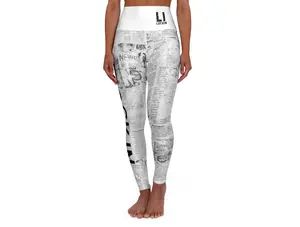 High-Waisted Yoga Leggings — Black & White Newspaper Print 'LOCK IN' Leggings