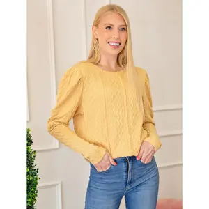 Puffy Sleeve Textured Knit Sweater